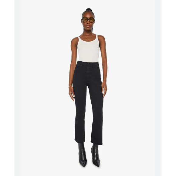 MOTHER The Hustler Ankle Fray Black High Rise Bootcut Jeans Womens Size 31 - Picture 1 of 4